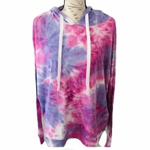 Orange Kiss 1X pink & grey BOHO tie dye hoodie top